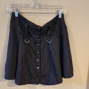 Pinstripe Button-Front A-Line Skirt - Black/White